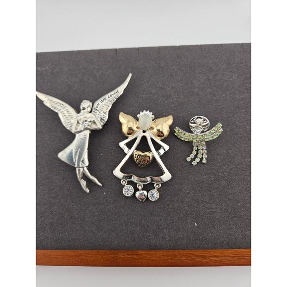 Vintage Angel Brooch Pins Silver Tone Set Of 3 Christian Religious Christmas - Picture 1 of 5